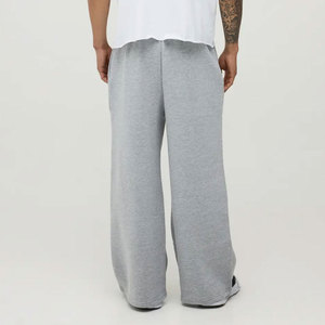 Pantalon de jogging gris pour homme avec taille élastique et bande latérale noire imprimée, coupe décontractée, en coton mi-lourd, idéal pour l'automne - Product Image 2