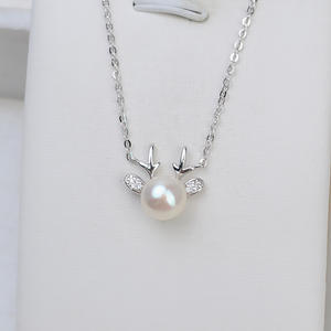 Nuevo Collar Creativo de Plata S925 con Diseño de Cuerno de Ciervo, Cadena con 7-8 Perlas, Bandeja Vacía y Dije DIY 1603-Fine - Product Image 3