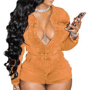 Shorts élégants et ensembles de shorts assortis avec fermeture boutonnée, en tissu tricoté très résistant, manches longues, shorts en jean, ensembles de survêtements - Product Image 1