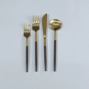 Ensemble de couverts rétro en acier inoxydable avec manche en bois, finition miroir, compatible lave-vaisselle, pour le camping - Product Image 2