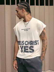 เสื้อยืดโอเวอร์ไซส์แบบไม่มีแขนสำหรับผู้ชาย ผ้าคอตตอนหนานุ่ม สไตล์มัสเซิลที ทรงไหล่ตก สตรีทแวร์ลำลอง เสื้อกล้ามออกกำลังกาย - Product Image 1
