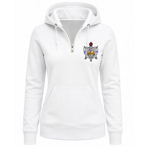 White Women Custom Greek Half Zip Up Hoodie <b>Long</b> Sleeve Embroidered Crest Pullover Hooded <b>Sweatshirt</b> Casual Sorority Fleece - Product Image 1