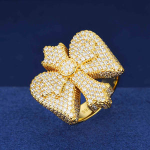 Men's 22k <b>Gold</b> Plated Diamond Pave Bowknot <b>Cocktail</b> <b>Ring</b> Hiphop Style Everyday Wear - Product Image 1