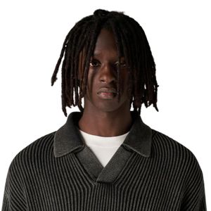 Pull polo côtelé pour homme, noir, manches longues, effet délavé, doux et texturé, décontracté, hiver, OEM - Product Image 5