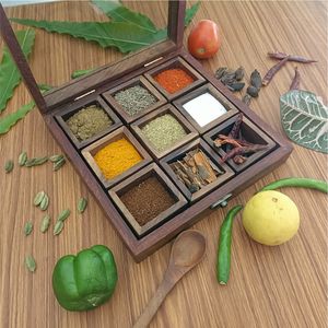 Ensemble de boîtes à épices hexagonales en bois vintage, boîte à masala décorative pour la cuisine avec 7 compartiments, coffre à épices en bois de rose indien, cadeaux - Product Image 5