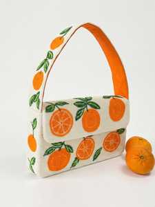 Best Quality Orange Embroidery Beaded <b>Handbag</b> <b>Cream</b> Orange Pattern Crossbody Bag For Women Accessory Textile Folk Art Craft - Product Image 5