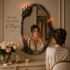 Luxury Gothic Candle Wall Mirror Artistic Textured <b>Metal</b> <b>Frame</b> | Decorative Accent Mirror with Candle Holders for Home Decor - Product Image 4