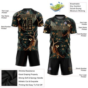 Maillot de football personnalisé noir et or vieilli motif tigre paon par sublimation, respirant, pour homme, entraînement, fournisseur de vêtements de sport - Product Image 2