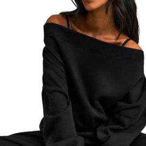 Sudadera Holgada de Cuello Ancho para Mujer, Manga Larga, Tejido Suave, Estilo Casual, Deportivo y de Moda - Product Image 4