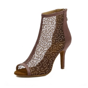 Baifa Danzo – Bottes de danse grises à paillettes pour femme, à lacets, bout ouvert, talon, chaussures de danse de salon et latine, tige synthétique, cuir de haute qualité - Product Image 5