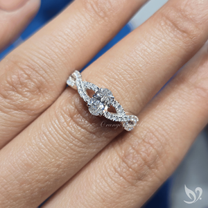 0.5CT Oval Cut Lab Grown Diamond <b>Ring</b> IGI Certified Twisted Pave <b>Split</b> Shank Engagement <b>Ring</b> in 10K White Gold - Product Image 4