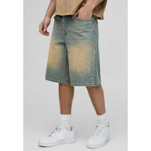 Mens Denim Shorts <b>Elastic</b> <b>Waist</b> Mid Rise Woven Casual Loose Summer Bottoms with Washed Finish and Comfortable Fit - Product Image 5