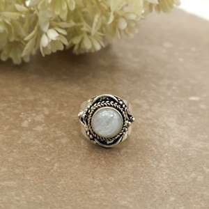 Handmade 925 Sterling Silver Natural Rainbow Moonstone <b>Ring</b> Vintage Boho Wide Band <b>Statement</b> <b>Ring</b> - Product Image 1