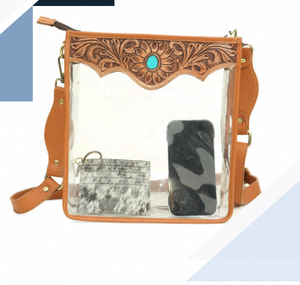 Sac bandoulière transparent avec rabat en cuir fleuri, sac à rabat en cuir, sac fleuri en cuir, sac bandoulière pour femme de haute qualité - Product Image 2