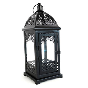 Lanterne décorative en métal noir de qualité supérieure, pour intérieur et extérieur, porte-bougie suspendu en fer et verre pour la maison et les événements - Product Image 2