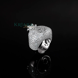 Bague pour homme en or blanc avec diamant de laboratoire, motif sac d'argent, couronne et signe dollar, style hip-hop, pour usage quotidien - Product Image 2