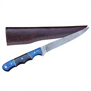 12 Inches Hand-Forged Serrated Damascus Steel Fillet Knife | OEM Custom Resin Handle Hunting Knife with Brass Pins & Cover - Product Image 1