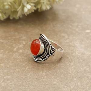 Brass Handmade 925 Sterling Silver Natural Carnelian <b>Ring</b> Vintage Boho <b>Statement</b> <b>Ring</b> for Women Artisan Red Gemstone Jewelry - Product Image 3