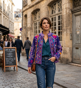 Women's Suzani Embroidered Velvet Jacket Handmade Floral Short <b>Coat</b> Cotton <b>Lined</b> Boho Outerwear Autumn/Winter/Spring Finished - Product Image 3