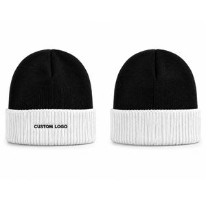 Bonnet en tricot noir et blanc de qualité supérieure, logo personnalisé, unisexe, chaud pour l'hiver - Product Image 2