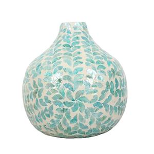 Handmade Mother Of Pearl Vase <b>Light</b> Blue <b>Leaf</b> Pattern Handmade Decorative Pot For Wholesale Home Decor And Coastal Style Design - Product Image 1