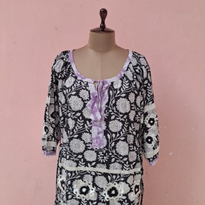 Floral Printed Embroidered Maxi <b>Dress</b> Tie Neck <b>Long</b> Sleeve Regular Eco-Friendly Casual Woven Women's All Seasons Breathable - Product Image 2