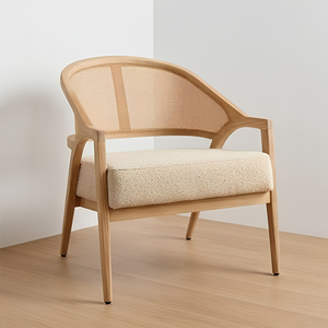 Fauteuil de salle à manger en teck massif naturel, dossier en rotin, assise rembourrée, design scandinave contemporain, écologique, pour la maison, le bureau, le parc - Product Image 2