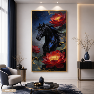 Peinture miroir chevaux au galop marque HALO, peinte à la main, impressionnisme, décoration murale, du Vietnam - Meilleures ventes - Product Image 2