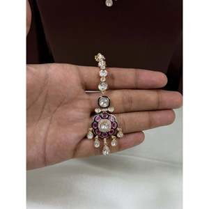 Deepti Moissanite Double Layer Gold Plated <b>Bridal</b> <b>Necklace</b> & <b>Earring</b> <b>Set</b> - Product Image 4