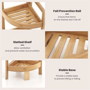 Scaffale da Bagno in Bambù con 4 Ripiani, Mensola Angolare da Cucina in Acciaio con Finitura in Alluminio - Product Image 6