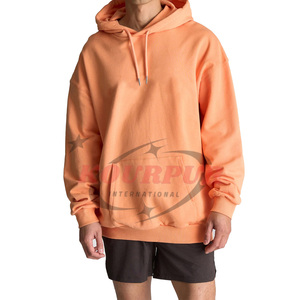 <b>Men's</b> Oversized Hooded <b>Sweatshirt</b> Solid <b>Orange</b> Casual Long Sleeve Pullover Autumn Wear Cotton Hoodie In Wholesale Price - Product Image 3