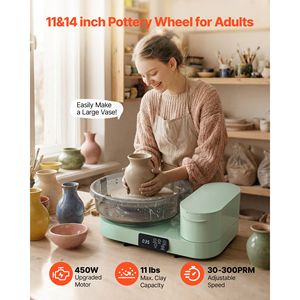 Tornio per Ceramica Elettrico da Tavolo 14" 11" per Adulti, 450W, con Pedale, Velocità Regolabile 30-300 RPM - Product Image 2