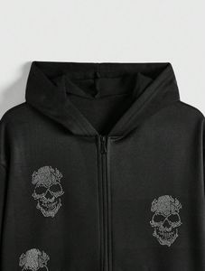 Sweat à capuche personnalisé en molleton épais avec strass pour hommes et femmes, en coton premium, coupe ample, style streetwear - Product Image 4