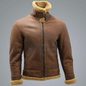 Leather Latest Style <b>Shearling</b> <b>Jacket</b> <b>Men's</b> Warm Casual Winter <b>Jacket</b> With Faux <b>Shearling</b> Collar And Inner Lining - Product Image 3
