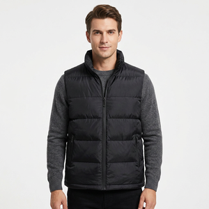 Chaleco Acolchado Negro sin Mangas para Hombre, Cuello Alto, Cierre de Cremallera, Cortavientos, Ropa de Invierno Informal, Color Sólido, Corte Regular BD - Product Image 5