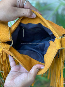 Bolso de mano con flecos de gamuza, de cuero, bohemio, elegante, con borla - Product Image 6