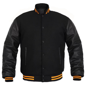 Chaqueta Bomber Varsity de Invierno Unisex Personalizada de Alta Calidad con Letras del Equipo, 100% Lana, Negra, con Capucha y Diseño Geométrico de Dibujos Animados - Product Image 5