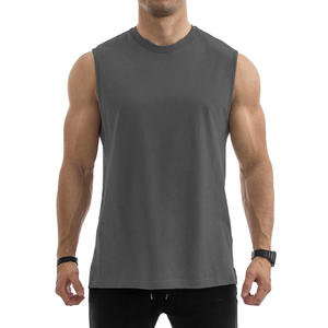 Débardeur de sport décontracté en tricot de haute qualité, Spandex-Polyester, sans manches, avec logo personnalisé, col rond, imprimé noir, pour homme, écologique - Product Image 4