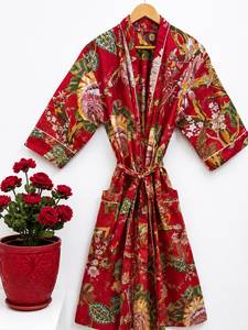 Bata Kimono Floral de Lujo 100% Algodón para Mujer, Estampado Digital, Transpirable, Ligera, para Verano, Ropa de Estar por Casa, Cuello en V - Product Image 5