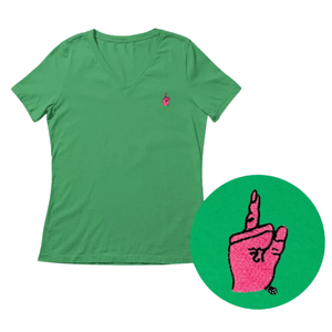 Camiseta de Mujer con Bordado Rosa, Cuello en V, Manga Corta, Algodón Premium, Informal, Cómoda para Uso Diario - Product Image 1