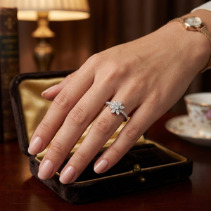 1/2 TCW Real Round Prong-<b>Set</b> Diamond Floral Shape Ladies <b>Ring</b> in 14K White Gold | Elegant Flower Diamond <b>Ring</b> for Women Jewelry - Product Image 1