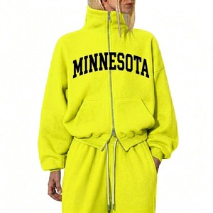 Professional Women's Full Zip Mock Neck Sweatshirt Oversized Cropped Fleece Hoodie Heavy Cotton Tracksuit Jogger 2 Piece <b>Set</b> - Product Image 4