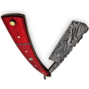 Navaja de Afeitar Recta de Acero de Damasco con Empuñadura de Madera de Olivo y Bolster de Latón, Forjada a Mano, Cuchillo de Afeitar Vintage, Maquinilla de Afeitar Manual para Barbería - Product Image 5