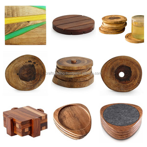 Ensemble de sous-verres en bois faits à la main |   Design en incrustation de chevrons |   Vente en gros de décoration intérieure - Product Image 4