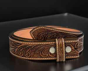 Cinturón de Cuero Grabado Floral Estilo Western Hecho a Mano con Impresión UV para Hombre y Mujer, 100% Piel Genuina de Vacuno de Grano Completo, Cierres a Presión, 1-1/2 Pulgadas de Ancho - Product Image 1