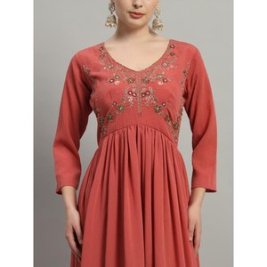 FANCY GEORGETTE BORDADO HILO TRABAJO ALIA CORTE VESTIDO MELOCOTÓN - Product Image 3