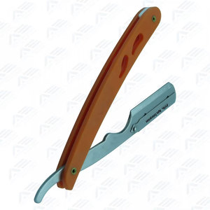 Rasoir de barbier à lame droite durable, couteau de rasage pliable orange, manche uni pour salon et usage professionnel - Product Image 4