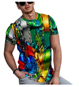Camiseta de Manga Corta con Cuello Redondo para Hombre, con Estampado Abstracto Colorido, Corte Regular, Ropa Casual, Tejido Transpirable de Poliéster - Product Image 1