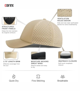Gorra de Béisbol de 6 Paneles con Corte Láser Color Caqui, Malla Transpirable, Bordado 3D, Botón Ajustable, Unisex, para Viajes al Aire Libre, Primavera, 100% Poliéster - Product Image 5