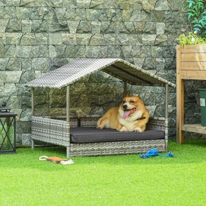 Cream Wicker Dog House with Water-Resistant <b>Cushion</b> Canopy Outdoor Rattan Dog Bed for <b>Small</b> and Medium Dogs - Product Image 2
